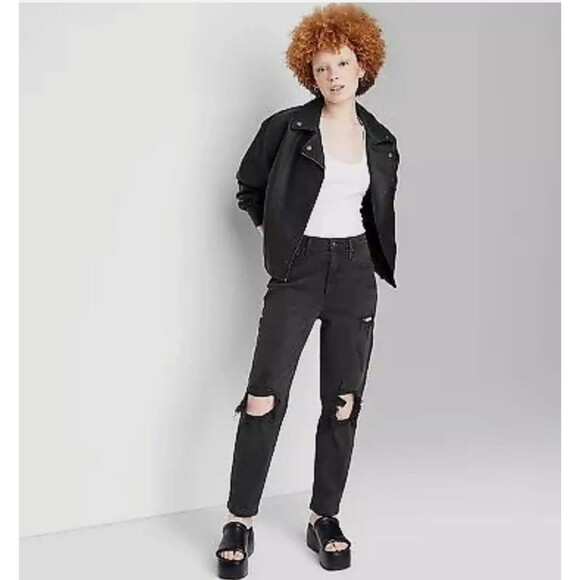 Wild Fable Super High Rise Tapered Jeans Black Denim 0 - Picture 1 of 6